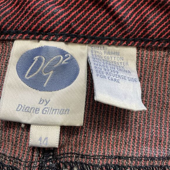DG2 by Diane Gilman Jeans Women Size 14 Red Pinstriped Flat Front Wide Leg Logo - Picture 4 of 7